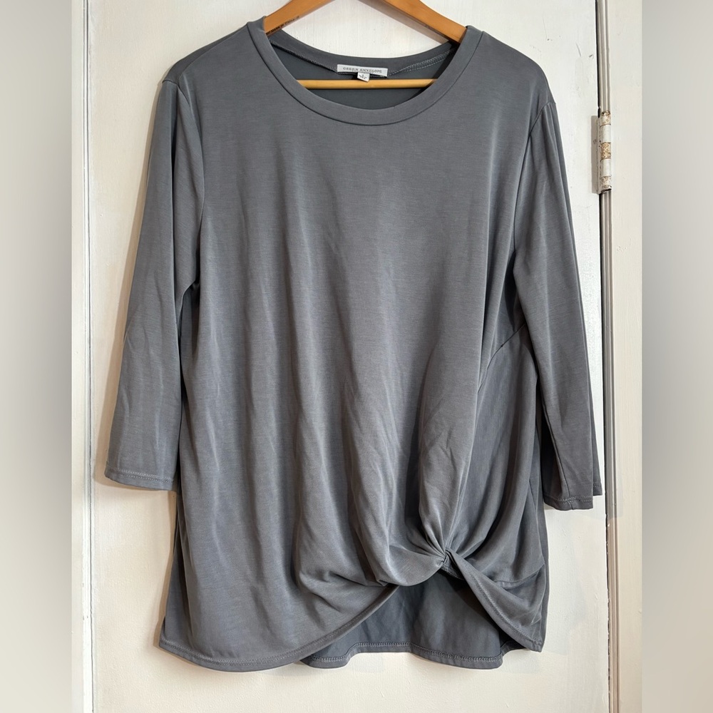 Green Envelope Charcoal Gray Long Sleeve Top with Knot